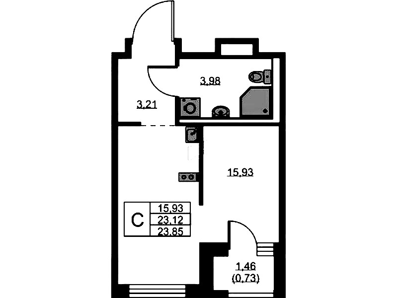 Квартира студия 23.85 м², 5/5 эт., ЖК «GloraX Новоселье»